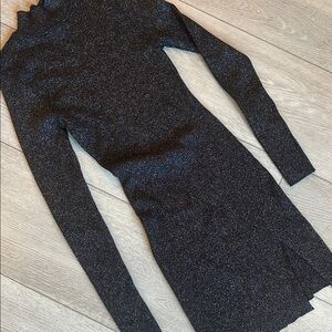 Glitter black sleek sweater mini dress! High neck - S